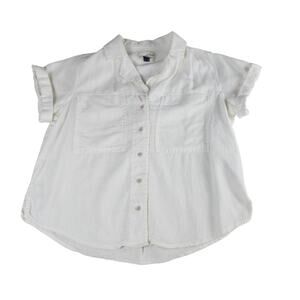 Universal Thread Button Front Top Women’s S White Linen Blend Short Sleeve Shirt